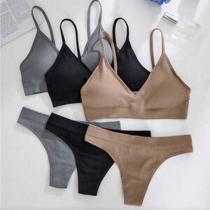 Bra panty set thong seamless 6pcs Women's Intimates Set - Black, Gray, and Tan